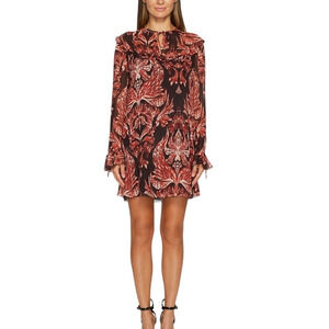 Just Cavalli Baroque Printed Ruffle Dress 8 Lightweight Black Red Italy Classic